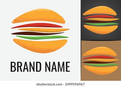 Hamburger logo. Fast food cheeseburger logo. Vegetarian Cheese Burgers logotype.  Cheese Burger logo