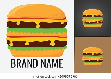 Hamburger logo. Fast food cheeseburger logo. Vegetarian Cheese Burgers logotype.  Cheese Burger logo