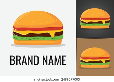 Hamburger logo. Fast food cheeseburger logo. Vegetarian Cheese Burgers logotype.  Cheese Burger logo