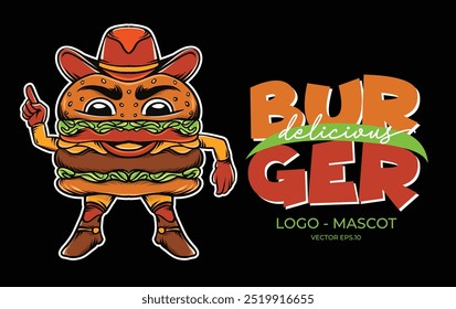 Hamburger Logo Mascot with American Cowboy concept