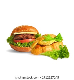 Hamburger low poly. Fresh, nutritious, tasty burger. Cheeseburger. Vector illustration. Fast food in triangulation technique. 