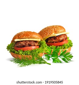 Hamburger low poly. Fresh, nutritious, tasty burger. Cheeseburger. Vector illustration. Fast food in triangulation technique. 