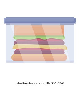 Hamburger in lunch box icon. Cartoon of hamburger in lunch box vector icon for web design isolated on white background