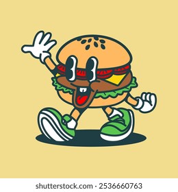 Hamburger Macot Cartoon Vector Art, Illustration and Graphic