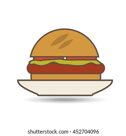 hamburger made of steak on a plate, vector illustration