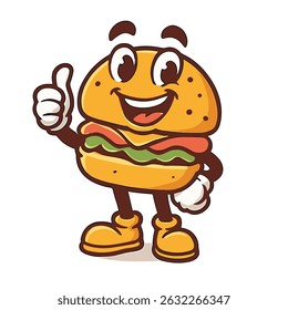 Hamburger Mascot Cartoon Thumb Up Hand