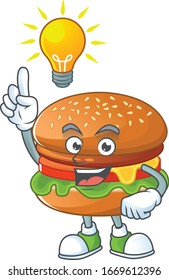 Hamburger mascot character design with have an idea cute gesture