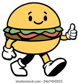 Hamburger mascot character giving thumb up illustration character vector clip art