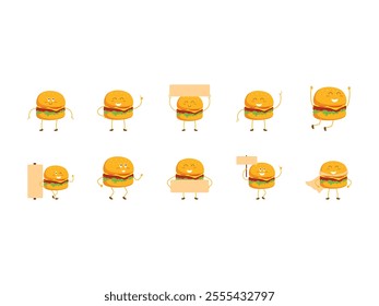 Hamburger Mascot Cute Element Set 