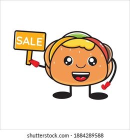 hamburger mascot with a sell sign vector design eps 10