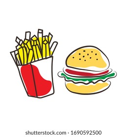 Burger French Fries Vector Icon Illustration Stock Vector (Royalty Free ...