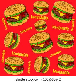 Hamburger meal fast food pattern vector