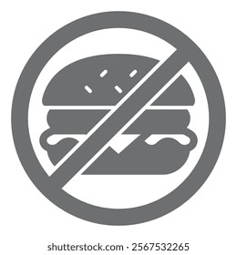 Hamburger with meat ban solid icon, prohibited elements concept. Vector graphics. Burger bun fast food forbidden sign on white background, glyph style icon for mobile or web design