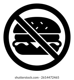 Hamburger with meat ban solid icon, prohibited elements concept. Vector graphics. Burger bun fast food forbidden sign on white background, glyph style mobile or design