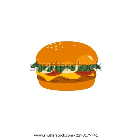 Hamburger, meat burger with cheese, tomato. Pork sandwich. Fast food vector