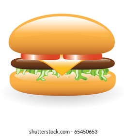hamburger with meat, cheese, lettuce, tomato
