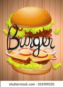 Hamburguesa con ilustración de carne y hortalizas