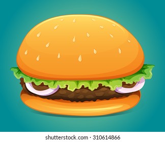 Hamburger with meat and veggie illustration