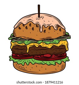 hamburger with melted cheese and toothpick fast food vector illustration