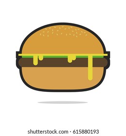 Hamburger with Melted Cheese Vector Icon. Isolated on White Background.