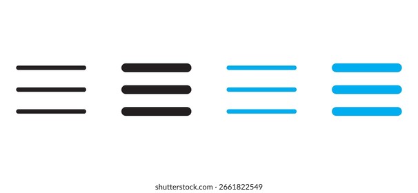 Icono plano de la barra de menú de hamburguesa para App y Sitios web.