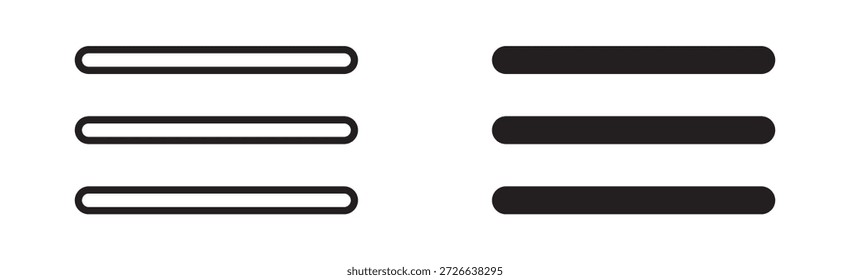 Hamburguesa barra de menú Icon Set Line Style Solid Style Ilustración vectorial.