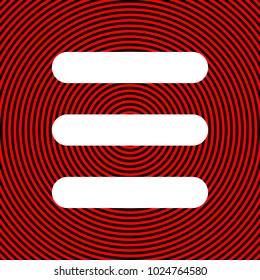 Hamburger menu bar line art icon. Vector. White icon on red and black radial pattern as background. Isolated.