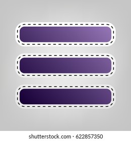 Hamburger menu bar line art icon. Vector. Violet icon with outline for cutting out at gray background.