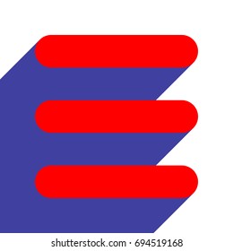Hamburger menu bar line art icon. Vector. Red flat style icon with dark blue long shadow on white background.