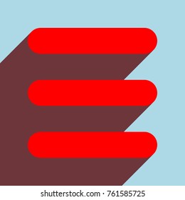 Hamburger menu bar line art icon. Vector. Red flat icon with infinte wine shadow to left down corner at sky background.