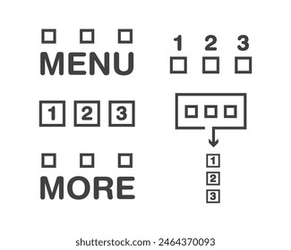 Hamburger menu icon, buttons for website, UI navigation, mobile app, presentation. Vector design elements and user Interface icons.