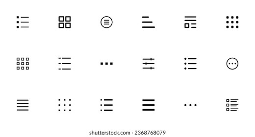 Hamburger menu icon set. Menu ui icons. Website navigation buttons. User interface design elements. Vector illustration.