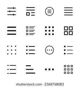 Hamburger menu icon set. Menu ui icons. Website navigation buttons. User interface design elements. Vector illustration.