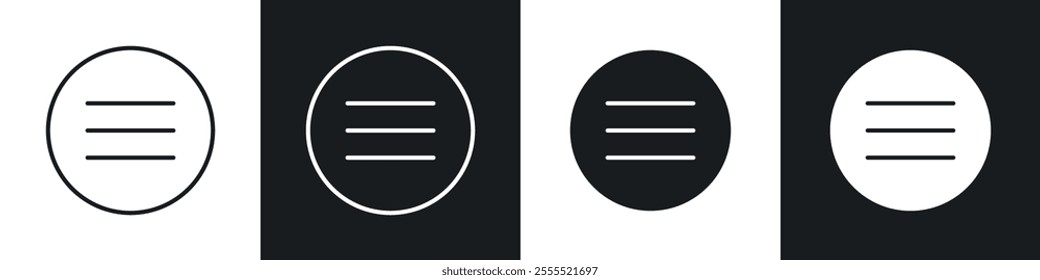 Hamburger menu icon vector collection in black and white.