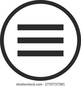 Icono de menú de hamburguesa colección de Vector. Ilustración de signo de Vector. tres líneas con ícono redondo. Menú Botón Iconos Pack Símbolo. Icono plano del menú de la hamburguesa. Menú Iconos Elementos de diseño de Vector. redondo desplegable