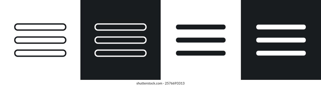 Hamburger menu icons collection in black and white solid and line style