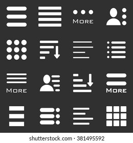 Hamburger Menu Icons Set. Bar Line Hamburger Menu Collection. Vector Illustration of Hamburger Menu Isolated on dark background.