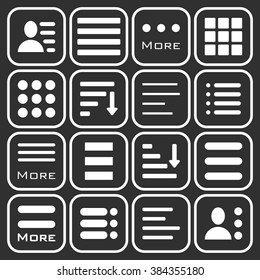 Hamburger Menu Icons Set. Bar Line Hamburger Menu Collection. Vector Illustration of Hamburger Menu Isolated on dark background.