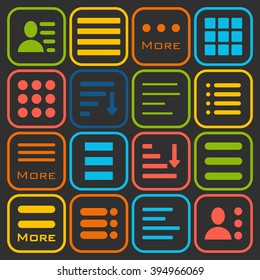 Hamburger Menu Icons Set. Bar Line Hamburger Menu Collection. Vector Illustration of Hamburger Menu Isolated on black background.