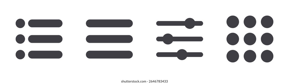 Hamburger menu icons set. Solie web icons. Vector illustration