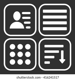 Hamburger menu icons set. Vector white symbols collection on black background.