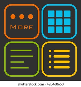 Hamburger menu icons set. Vector green yellow red and blue symbols collection on black background.