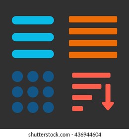 Hamburger menu icons set. Vector colored symbols collection on black background.