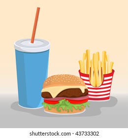 Hamburger Menu Illustration, Cola Drink, Fries and Hamburger.
