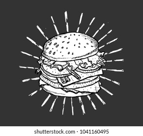 hamburger, menu, sketch