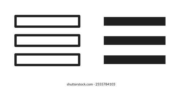 Hamburger menu vector icon set in black color.