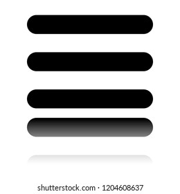 Hamburger menu. Web icon. Black icon with mirror reflection on white background