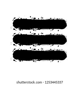 Hamburger menu. Web icon. Black ink with splashes on white background