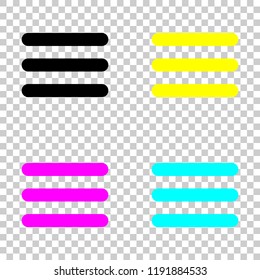 Hamburger menu. Web icon. Colored set of cmyk icons on transparent background