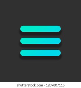 Hamburger menu. Web icon. Colorful logo concept with soft shadow on dark background. Icon color of azure ocean